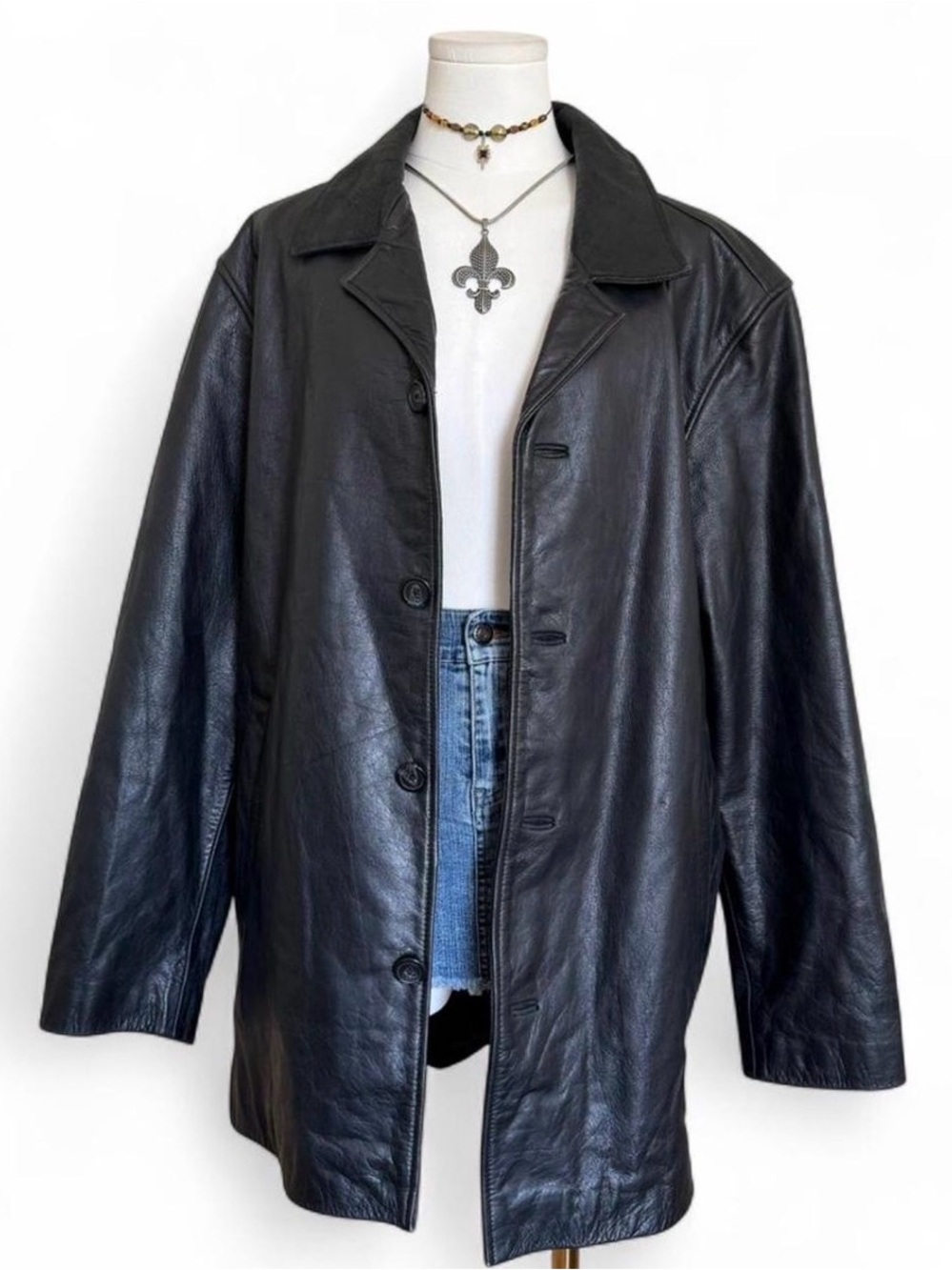 Merona Black Leather Trench Coat - Picture 2 of 4